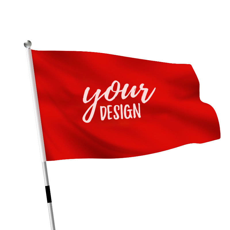 A red large hand waving flag on a white pole, featuring a blank space for custom designs. Custom Large Hand Waving Flag - Image 1